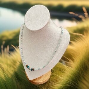 Blue and Brown Necklace with Dainty Chain